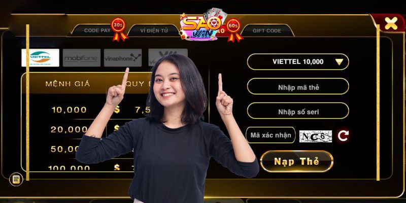 Nạp tiền Saowin thông qua thẻ cào